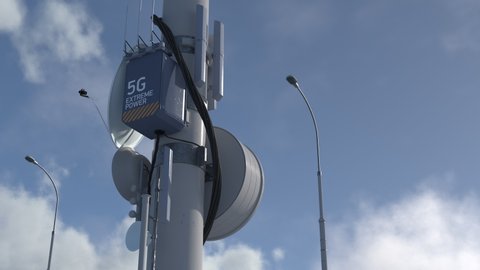 5G high-speed mobile internet connection tower, new technology, progress. Latest technology in telecommunications