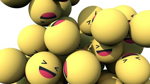 Laughing Emoji social media balls falling and pilling up. Hilarious funny 3D animation in 4K. 