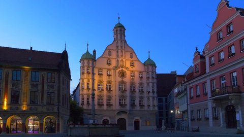 Memmingen town hall from 1589, Renaissance, right house of the Grand Guild, left wheelhouse, Memmingen, Swabia, Bavaria, Germany, Europe, 24. June 2020