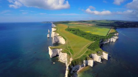 Old Harry Rocks chalk formations including a stack and a stump at Handfast Point Isle of Purbeck in Dorset southern England UK the most easterly point of the Jurassic Coast