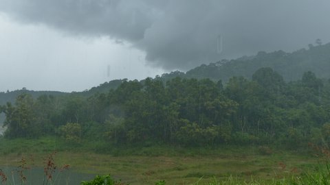 4K footage hard rain in mountain south of Thailand 