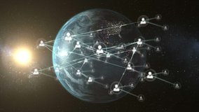 Animation of network of connections with people icons with digital globe spinning in the background. Global networking and connections concept digitally generated image. - Powered by Shutterstock - Get 15% off with code: PIKWIZARD15