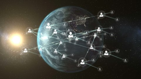 Animation of network of connections with people icons with digital globe spinning in the background. Global networking and connections concept digitally generated image.