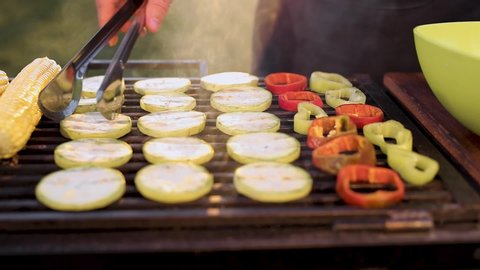 outdoor grilling vegetables on barbecue
