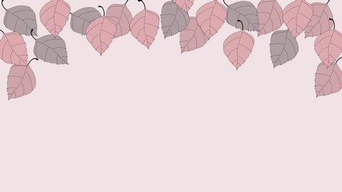 PInk birch tree leaves frame on light pink background. Hand drawn. Frame. Copy space.