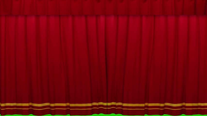 Red stage curtain opening animation center double split green screen video Royalty-Free Stock Footage #1056540236