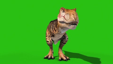 Angry T-Rex Roar Green Screen Front Loop 3D Rendering Animation Dinosaurs