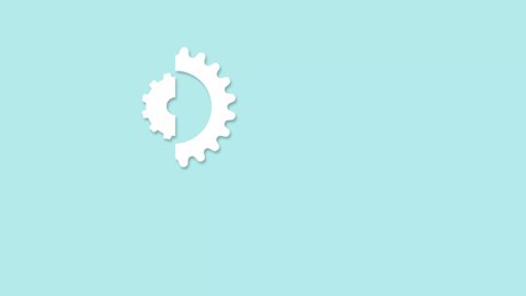 Flat design gears spinning inside light bulb on blue background. Abstract idea for business and technology concept