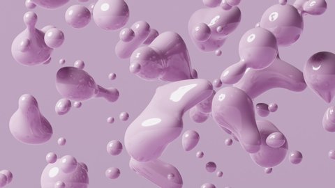 3d render of liquid bubbles levitation. Smooth morphing spheres movement. Vivid animation of elastic glossy shapes flowing. Flexible objects deformation on color background.
