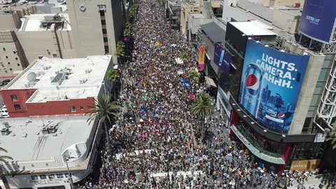 Hollywood , California / United States - 06 14 2020: Large Crowd BLM solidarity march