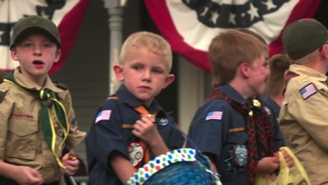Turbotville , Pennsylvania / United States - 06 07 2019: Boy scouts marching in parade