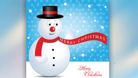 Merry christmas color motion footage clip with tree snowman in hat and both side fireworks