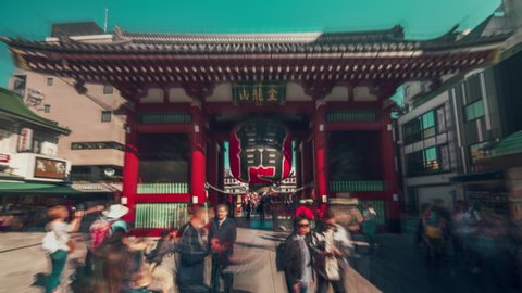 8K Hyperlapse of Asakusa Senso Ji Temple, Walking Through Gate  in Tokyo, Japan