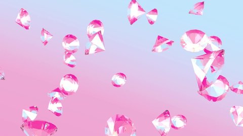 Falling diamonds on light pink background, luxury 3D render background, Looped video