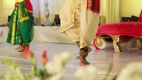 Indian traditional classic dance Bharatanatyam. Close up of legs.