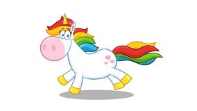 Cute Magic Unicorn Cartoon Mascot Character Running. 4K Animation Video Motion Graphics Without Background