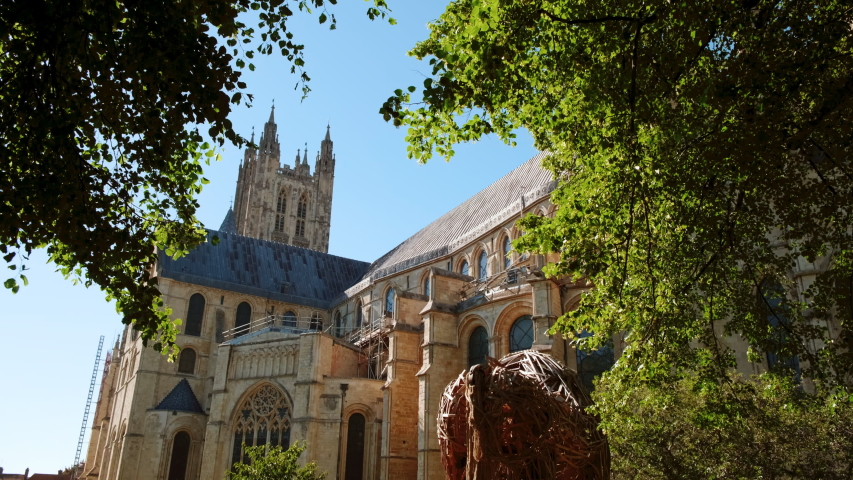 Close-up view of the Canterbury Cathedral in Kent, England, UK, founded in 597 AD and forms part of a UNESCO World Heritage Site