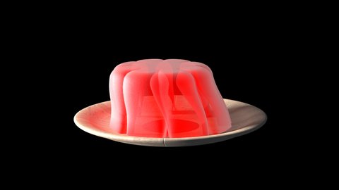 Red Jelly Pudding 3d animation. Looped. Transparent background. 4K resolution.
