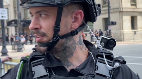 2020 Louisville Kentucky. John Subleski, a heavy armed Boogaloo Bois Militia Member on the streets during Black Live Matter protest. 