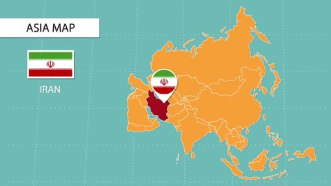Motions of Iran pop-up map with Iran flag check-in icon.