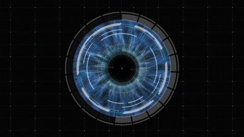 Human eye with futuristic HUD technology. Sci-Fi concept