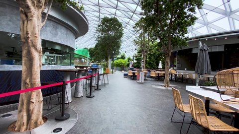 Singapore / Singapore - 06 20 2020: Jewel Changi Airport Restaurants And Bars Closed Due To The Coronavirus Pandemic