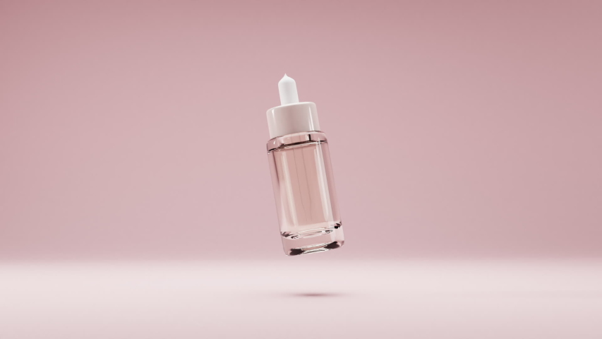 3d realistic glass bottle with pipette. Cosmetic vial for oil, liquid essential, collagen serum is isolated on pastel background. Animation of packaging for design, advertising, products promotion. | Shutterstock HD Video #1056633851