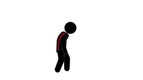 man walks with wrong posture. aligns and goes with correct posture. flat design. video illustration.