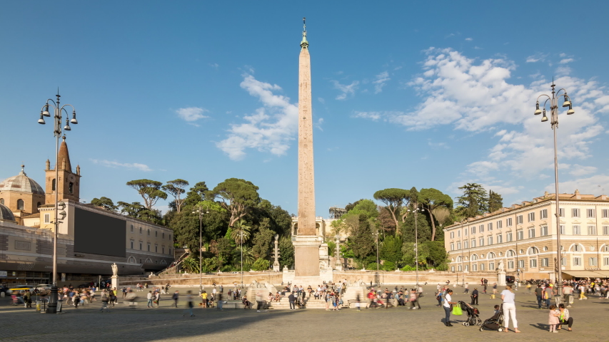 Piazza del Popolo, a large urban square in Rome, Italy. Time lapse video. 