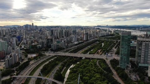 Traffic view of Yeouido financial building road in Yeongdeungpo-gu, Seoul, Korea July 25, 2020