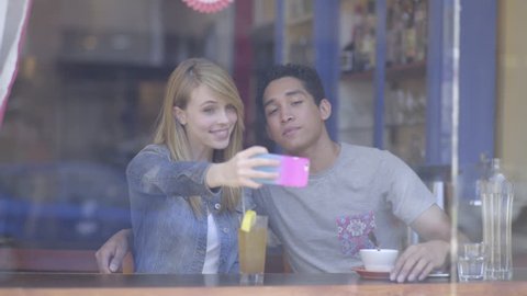 Cute Couple Enjoy A Lunch Date, Young Woman Wants To Capture The Moment, Takes Photos (4K)