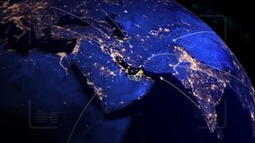 Flying to UAE from many destinations. Dubai opens borders for tourists. Airplane trip on the map.HUD with digital data code.Good for tourist company, airways advertisement. - Powered by Shutterstock - Get 15% off with code: PIKWIZARD15