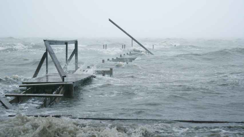Hurricane Hanna Storm Surge Destroys A Dock In Texas Royalty-Free Stock Footage #1056666677