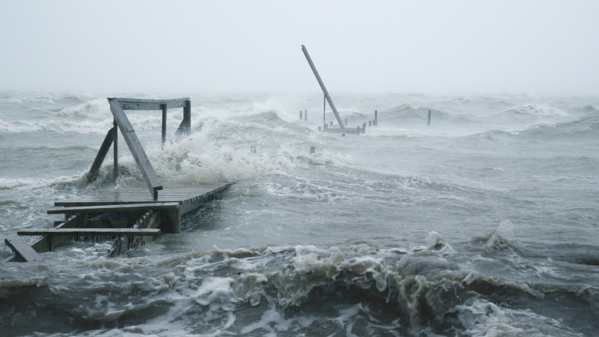 Hurricane Hanna Storm Surge Destroys A Dock In Texas | Shutterstock HD Video #1056666677