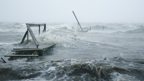 Hurricane Hanna Storm Surge Destroys A Dock In Texas