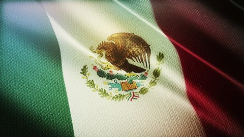 4k Mexico National flag slow loop seamless waving with visible wrinkles in Mexican wind blue sky background.A fully digital rendering,animation loops at 20 seconds. 