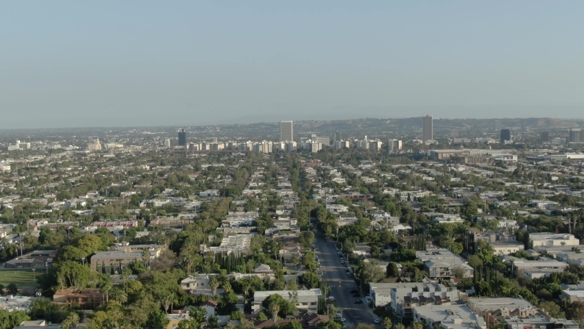 Los Angeles Miracle Mile from Hollywood Aerial Shot L California USA