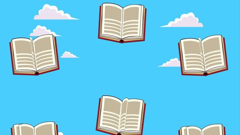 text books open literature pattern in sky background animation ,4k video animated