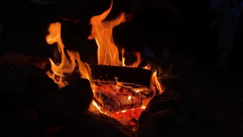 Bright red-yellow fire, burning wood and coals
