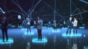 Happy People using Smartphone Devices in World Wide Connected Social Network. Diverse People do E-Business, Communicate, Send Messages. Visualization of Internet Virtual Reality Interconnected Persons - Powered by Shutterstock - Get 15% off with code: PIKWIZARD15