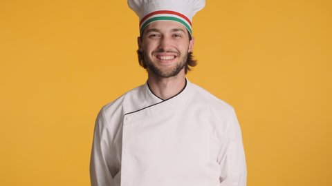 Attractive Professional Italian Chef Uniform Happily Stock Footage