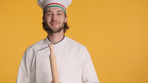 Attractive Professional Italian Chef Uniform Emotionally Stock Footage