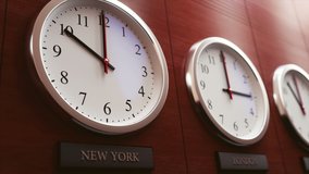 World wide time zone clock. Clocks on the wall, showing the time around the world. - Powered by Shutterstock - Get 15% off with code: PIKWIZARD15