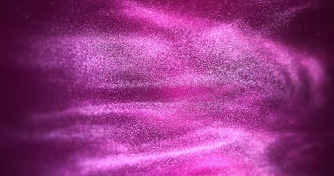 Pink sand or dust creating abstract cloud formations. Art backgrounds. Fuchsia color fluid is swirling creating beautiful clouds. Glittery dust is moving slowly in the water. Amazing abstract pattern
