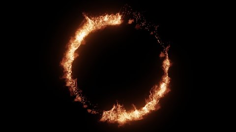 HOT OFFER. Burning abstract seamless looped circle animated frame on black background. Dynamic fire line border animation. Text box template, BBQ party menu. Summer night sale design. Ad cool banner 