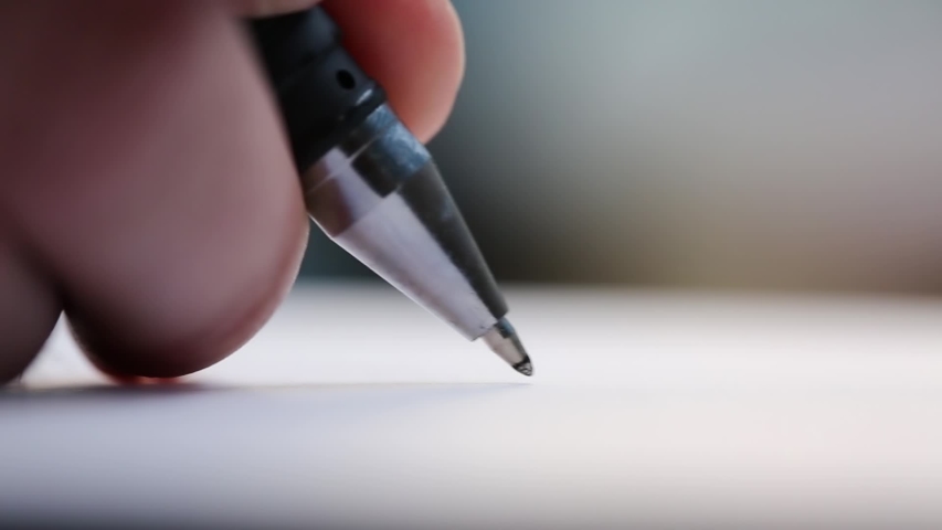 Man signs with a ballpoint pen on a white sheet of paper. Important records. Office work Royalty-Free Stock Footage #1056712010
