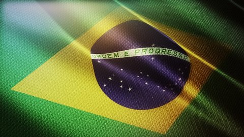 4k Brazil National flag slow seamless loop waving with visible wrinkles in Brazilian wind blue sky background.A fully digital rendering,animation loops at 20 seconds.