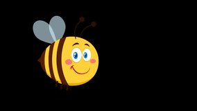 Smiling Cute Bee Cartoon Character Flying.  4K Animation Video Motion Graphics Without Background