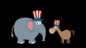 Political Elephant Republican And Donkey Democrat. 4K Animation Video Motion Graphics Without Background