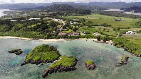 Beautiful drone shot filmed on 21nd July 2020 at Hoshizuna beach in Iriomote-jima Island, Okinawa prefecture, Japan. 